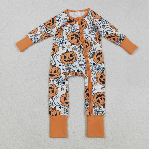 LR2528 Halloween Pumpkin Orange Baby Footie Sleepers