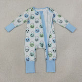 LR2534 Pumpkin Basket Blue Color Baby Footie Sleepers Romper