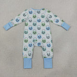 LR2534 Pumpkin Basket Blue Color Baby Footie Sleepers Romper