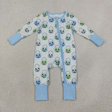 LR2534 Pumpkin Basket Blue Color Baby Footie Sleepers Romper