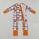 LR2539 Halloween Ghost Bats Orange Baby Footie Sleepers