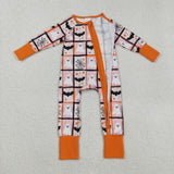 LR2539 Halloween Ghost Bats Orange Baby Footie Sleepers