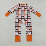 LR2539 Halloween Ghost Bats Orange Baby Footie Sleepers