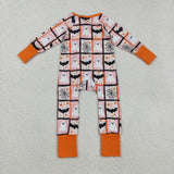 LR2539 Halloween Ghost Bats Orange Baby Footie Sleepers