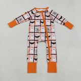 LR2539 Halloween Ghost Bats Orange Baby Footie Sleepers