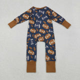 LR2543 Football Fallen Leaves Baby Footie Sleepers