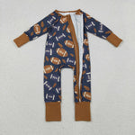LR2543 Football Fallen Leaves Baby Footie Sleepers