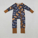 LR2543 Football Fallen Leaves Baby Footie Sleepers