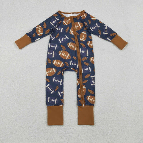LR2543 Football Fallen Leaves Baby Footie Sleepers