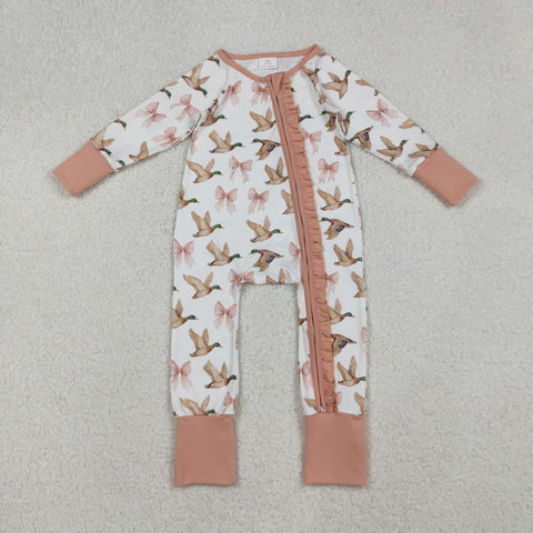 LR2545 Mallard Ducks Bows Baby Footie Sleepers