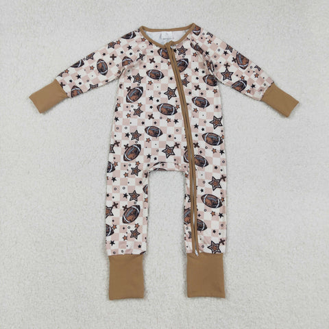 LR2548 Football Star Plaid Baby Footie Sleepers