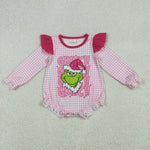 LR2554 Christmas Green Animals Baby Girls Romper