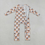 LR2557 Fall Pumpkin Bows Baby Footie Sleepers