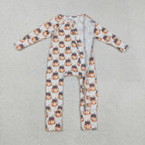 LR2557 Fall Pumpkin Bows Baby Footie Sleepers