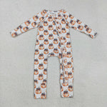 LR2557 Fall Pumpkin Bows Baby Footie Sleepers