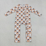 LR2557 Fall Pumpkin Bows Baby Footie Sleepers