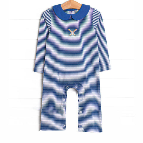 Preorder MOQ 5 pcs LR2558 Baseball Blue Stripe Baby Boys Romper