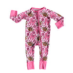 Preorder MOQ 5 pcs LR2559 Baseball Bows Flower Pink Baby Sleepers