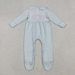 LR2560 Embroidery Pumpkin Plaid Baby Footie Romper