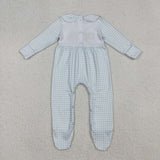 LR2560 Embroidery Pumpkin Plaid Baby Footie Romper