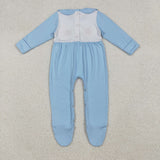 LR2562 EmbroideryThanksgiving Turkey Pumpkin Blue Baby Boy Romper