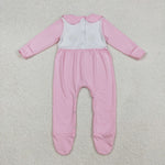 LR2563 Embroidery Thanksgiving Turkey Pumpkin Footie Baby Girls Romper