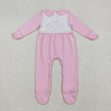 LR2563 Embroidery Thanksgiving Turkey Pumpkin Footie Baby Girls Romper