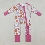 LR2566 Fall Pumpkin Pink Baby Footie Sleepers