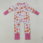 LR2566 Fall Pumpkin Pink Baby Footie Sleepers