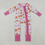 LR2566 Fall Pumpkin Pink Baby Footie Sleepers
