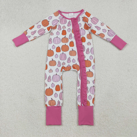 LR2566 Fall Pumpkin Pink Baby Footie Sleepers