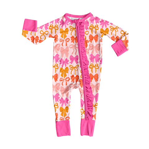 Preorder MOQ 5 pcs LR2567 Coquette Bows Pink Baby Sleepers