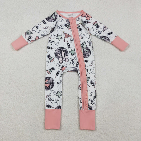LR2571 Happy New Year Pink Baby Footie Sleepers