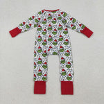 LR2574 Christmas Green Animal Red Baby Footie Sleepers