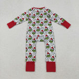 LR2574 Christmas Green Animal Red Baby Footie Sleepers