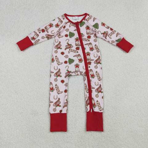 LR2584 Christmas Cowboy Hat Boots Baby Footie Sleepers