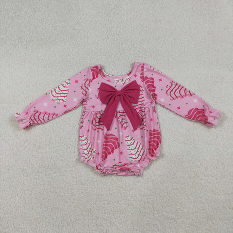 LR2586 Christmas Trees Pie Pink Baby Girls Romper