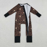 LR2591 Western Skull Bull Brown Baby Sleepers Footie Romper