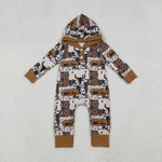LR2592 Western Skull Bull Hoodie Baby Boys Romper