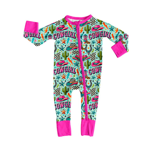 Preorder 09.25 LR2596 Western Cowgirl Cactus Pink Baby Sleepers