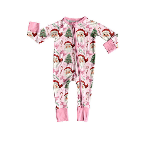 Preorder 09.25 LR2597 Christmas Santa Bows Pink Baby Sleepers