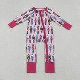 LR2598 Christmas Soldier Pink Baby Footie Sleepers