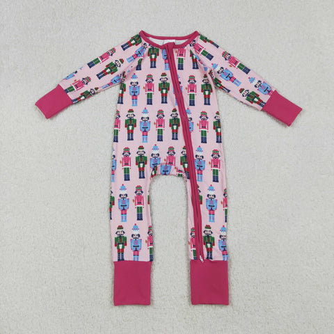 LR2598 Christmas Soldier Pink Baby Footie Sleepers