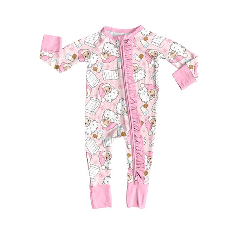 Preorder 09.25 LR2602 Christmas Santa Milk Cookie Pink Baby Sleepers