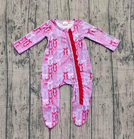 Preorder Samples LR2610 Coquette Bows Purple Pink Baby Sleepers