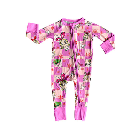 Preorder 09.26 LR2611 Christmas Cartoon Plaid Pink Baby Sleepers