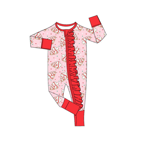 Preorder MOQ 5 Pcs LR2615 baby girls Christmas pie floral zipper romper