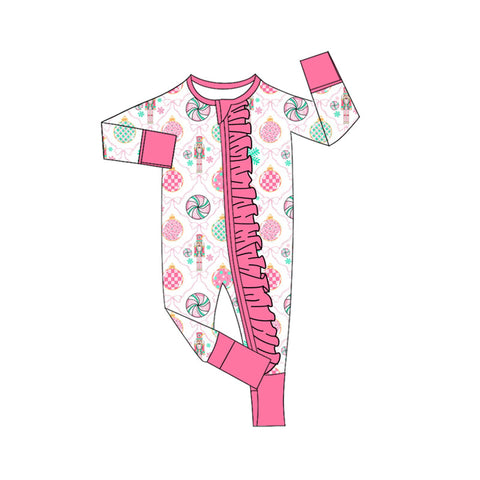 Preorder MOQ 5 Pcs LR2616 baby girls solider pink floral zipper romper
