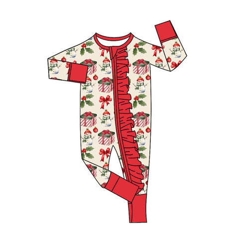 Preorder MOQ 5 Pcs LR2617 baby girls Christmas gift red floral romper