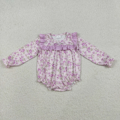 LR2624 Flower Floral Purple Baby Bubble Romper